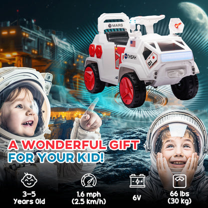 6V Mars Rover Electric Car for Kids with Sci-Fi Sounds, Lights, MP3, for Ages 3-5, White Electric Toy Cars   at Gallery Canada