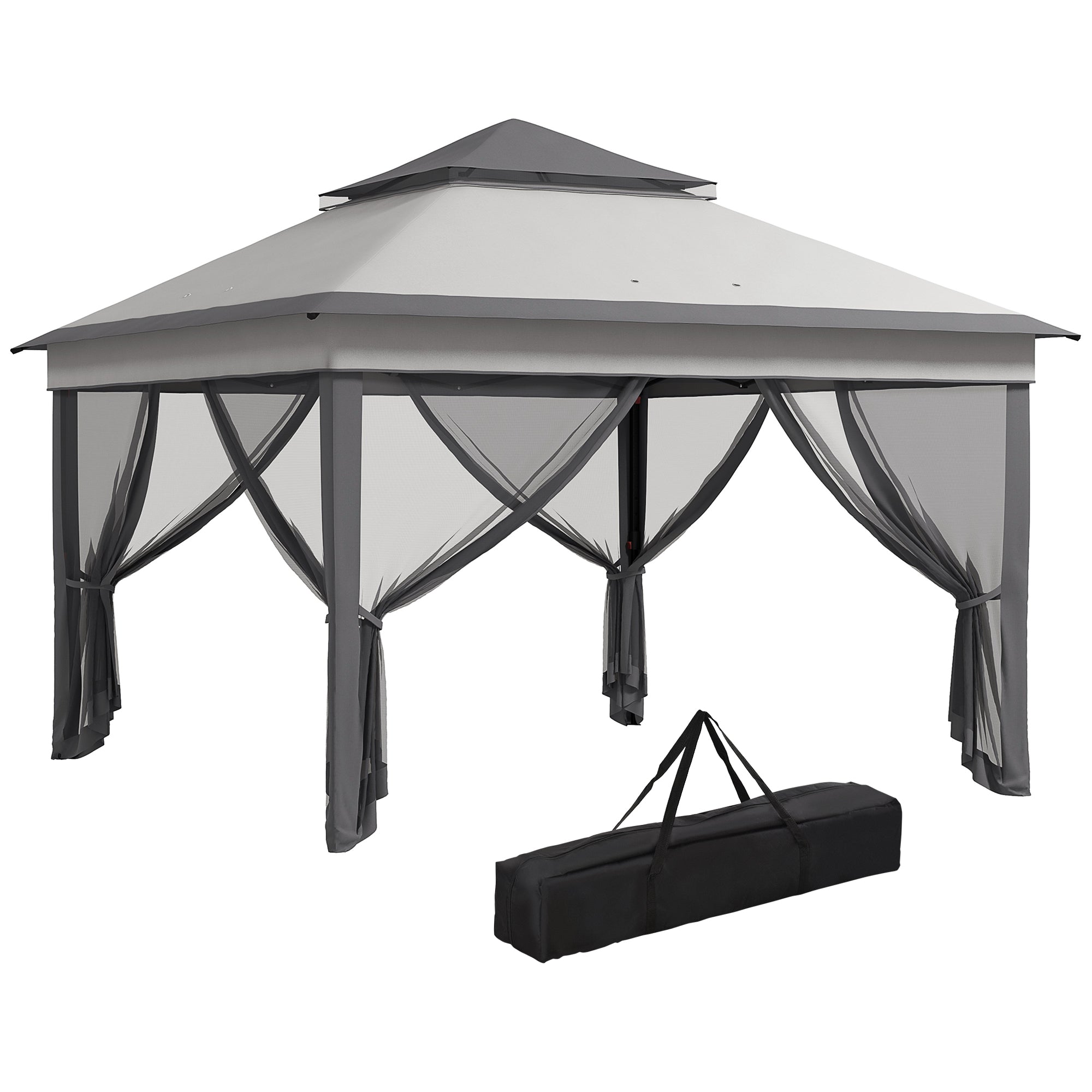 10.7 x 10.7ft Pop Up Gazebo, Adjustable Instant Sun Shelter with UV30+ Roof Cover, Removable Mesh Curtains, Light Grey Pop Up Canopies at Gallery Canada