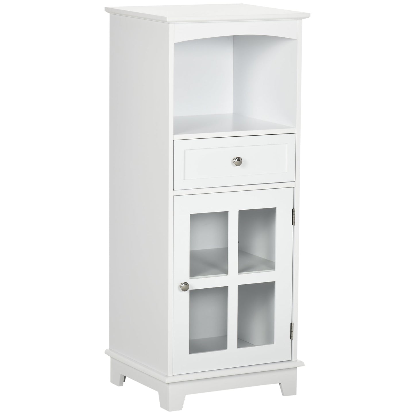 Bathroom Floor Cabinet with Drawer, Glass Door Side Cabinet, Multifunctional Corner Unit with Adjustable Shelf for Home Office, Living Room, White Bathroom Cabinets White  at Gallery Canada