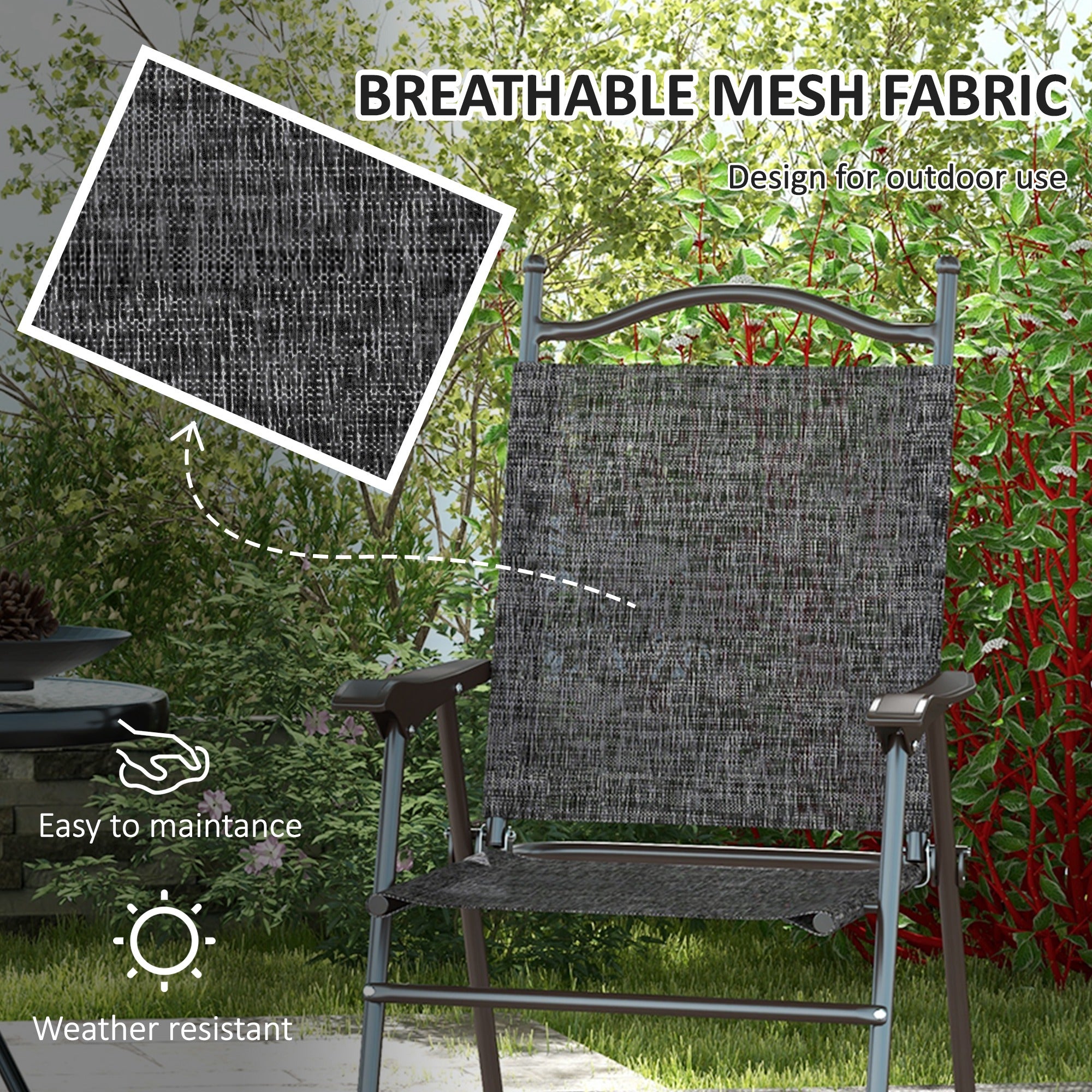 2 Pieces Folding Patio Camping Chairs Set, Sports Chairs for Adults with Armrest, Mesh Fabric Seat for Lawn Patio Chairs at Gallery Canada