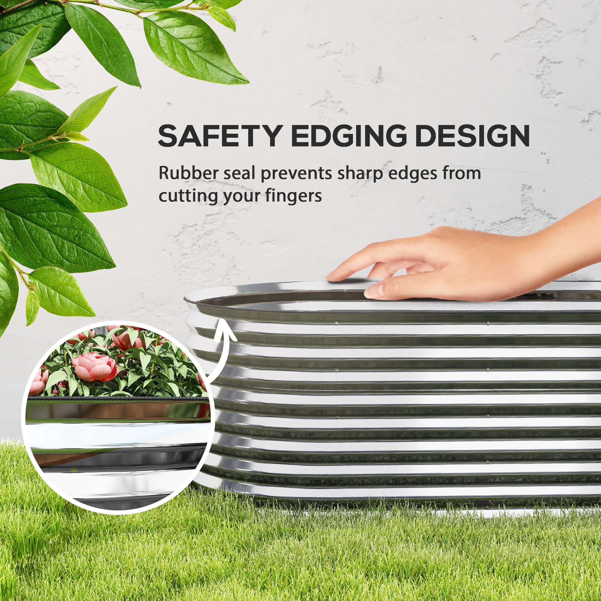 5 x 2.5 x 2ft Galvanized Raised Garden Bed, Easy DIY Oval Planter Box with Safety Edging and Gloves, Silver Raised Garden Beds at Gallery Canada