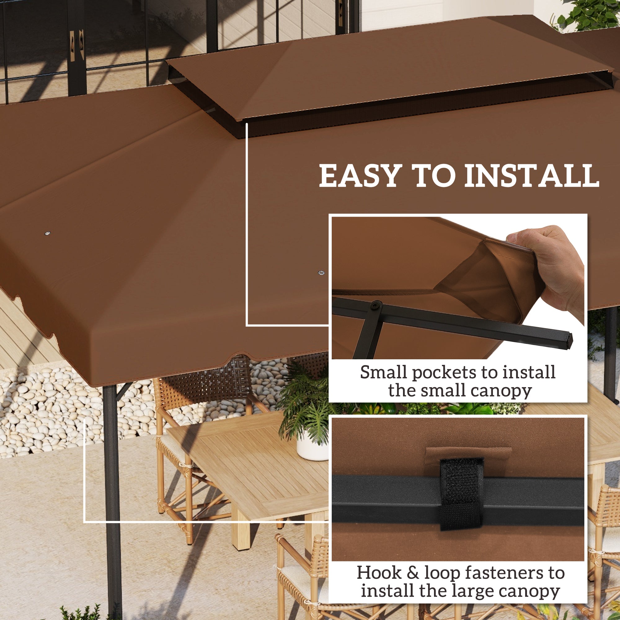 13.1' x 9.8' Gazebo Replacement Canopy, Gazebo Top Cover with Double Vented Roof for Garden Patio(TOP ONLY), Coffee Gazebo Canopy Replacement at Gallery Canada