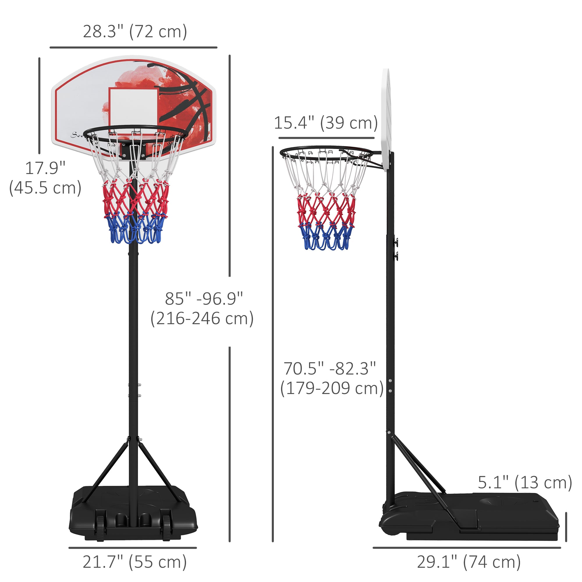 Outdoor Basketball Hoop, 6-7FT Adjustable Basketball Goal with 28.3