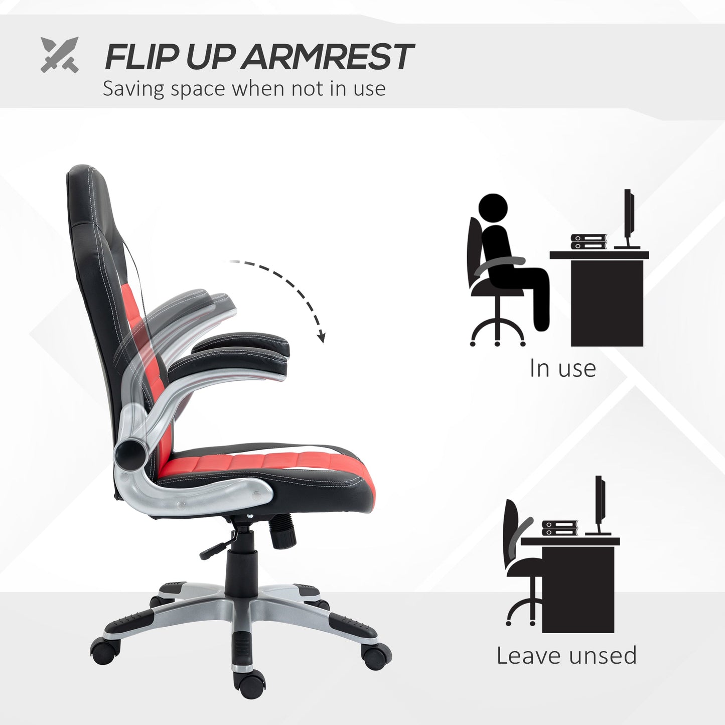 Racing Gaming Chair PU Leather Office Chair Executive Computer Desk Chair with Adjustable Height, Flip Up Armrest, Swivel Wheels, Red Video Game Chairs   at Gallery Canada