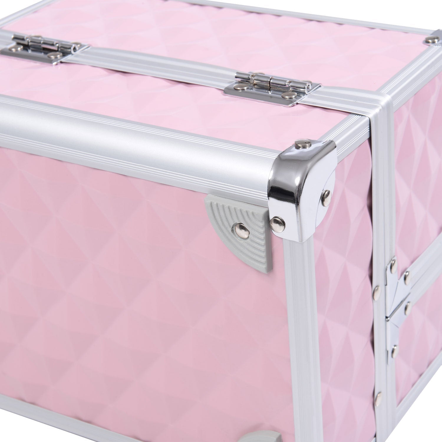 3 Tier Diamond Texture Makeup Train Case Cosmetic Organizer with Mirror, Pink Makeup Cases   at Gallery Canada