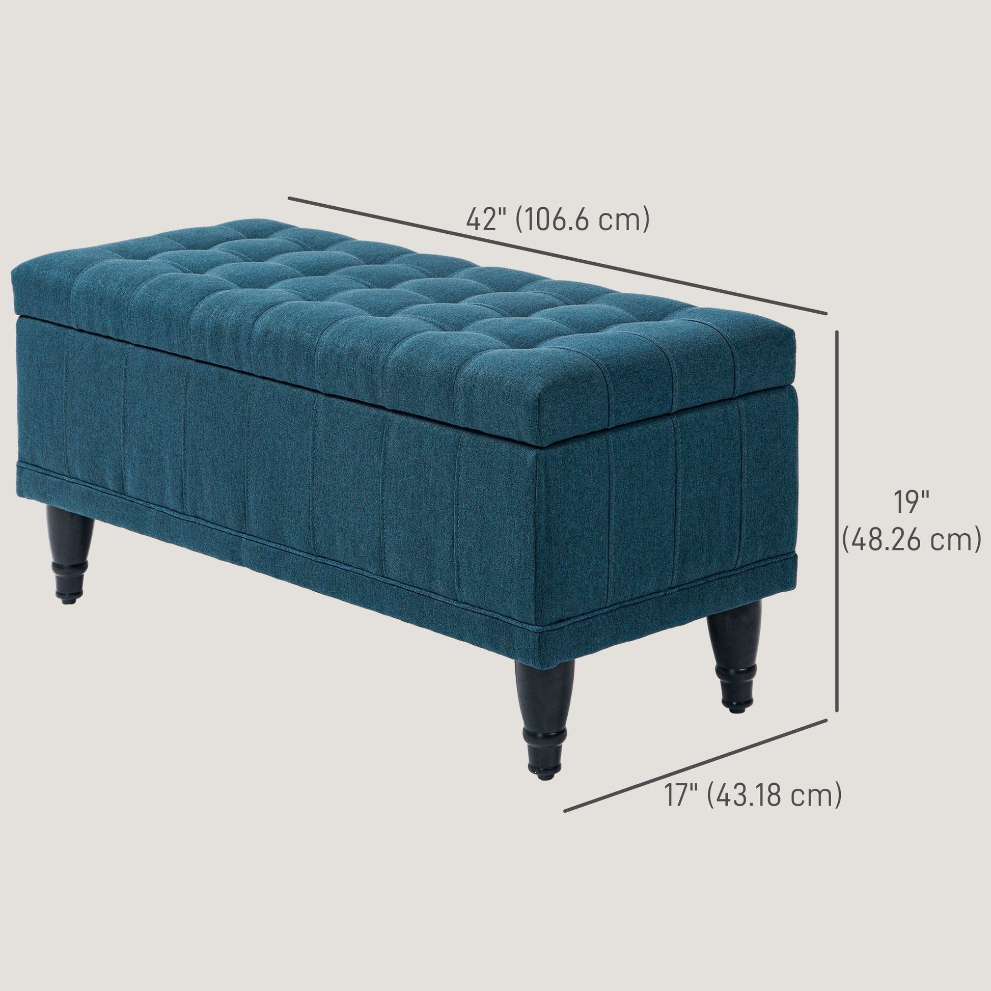 Storage Ottoman, Linen Fabric End of Bed Bench with Button Tufted Storage Bench for Bedroom, Blue Storage Ottomans & Benches   at Gallery Canada