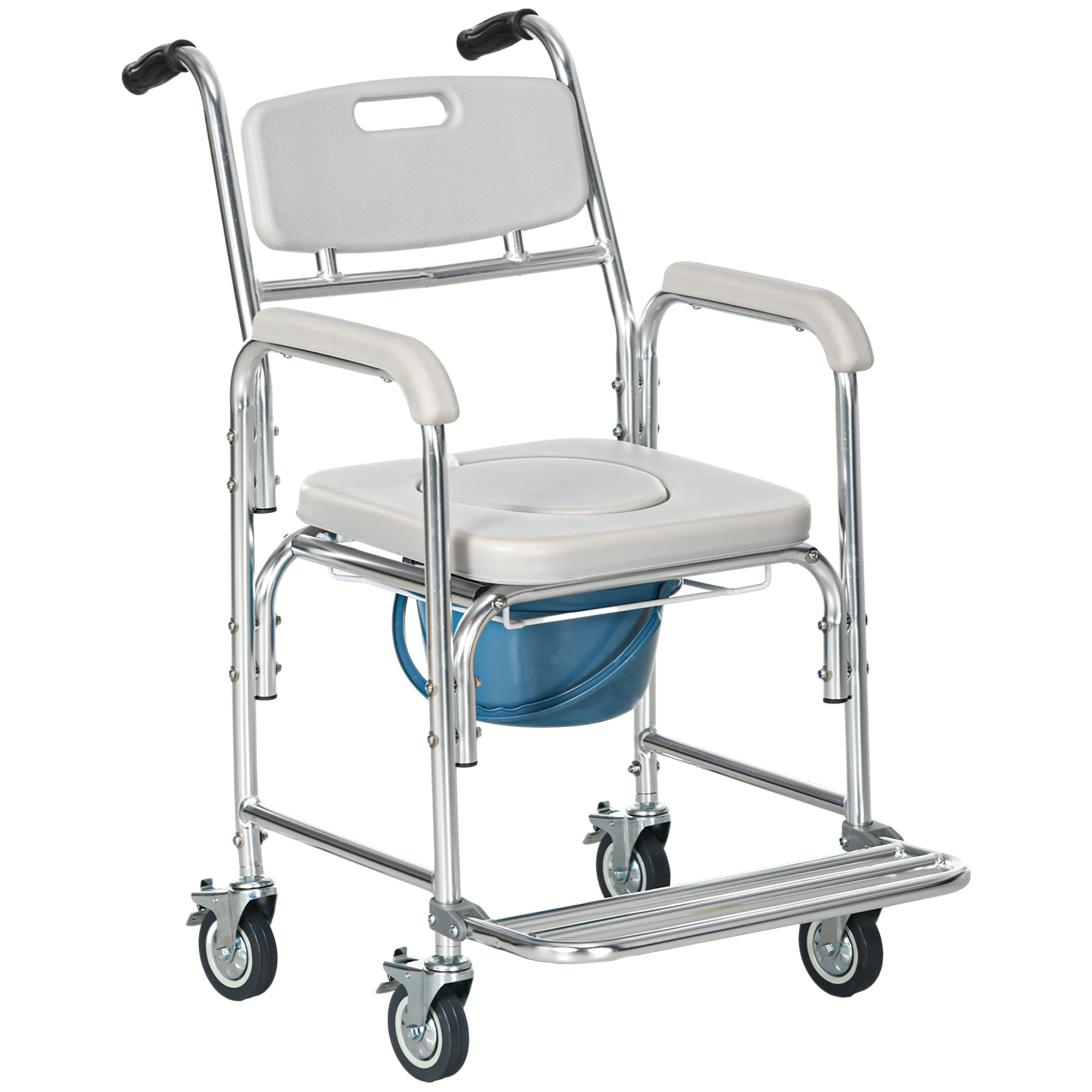 3-in-1 Shower Commode Wheelchair, Transport Beside Commode Chair with Padded Seat for the Elder, Disabled Bath Chairs Grey at Gallery Canada