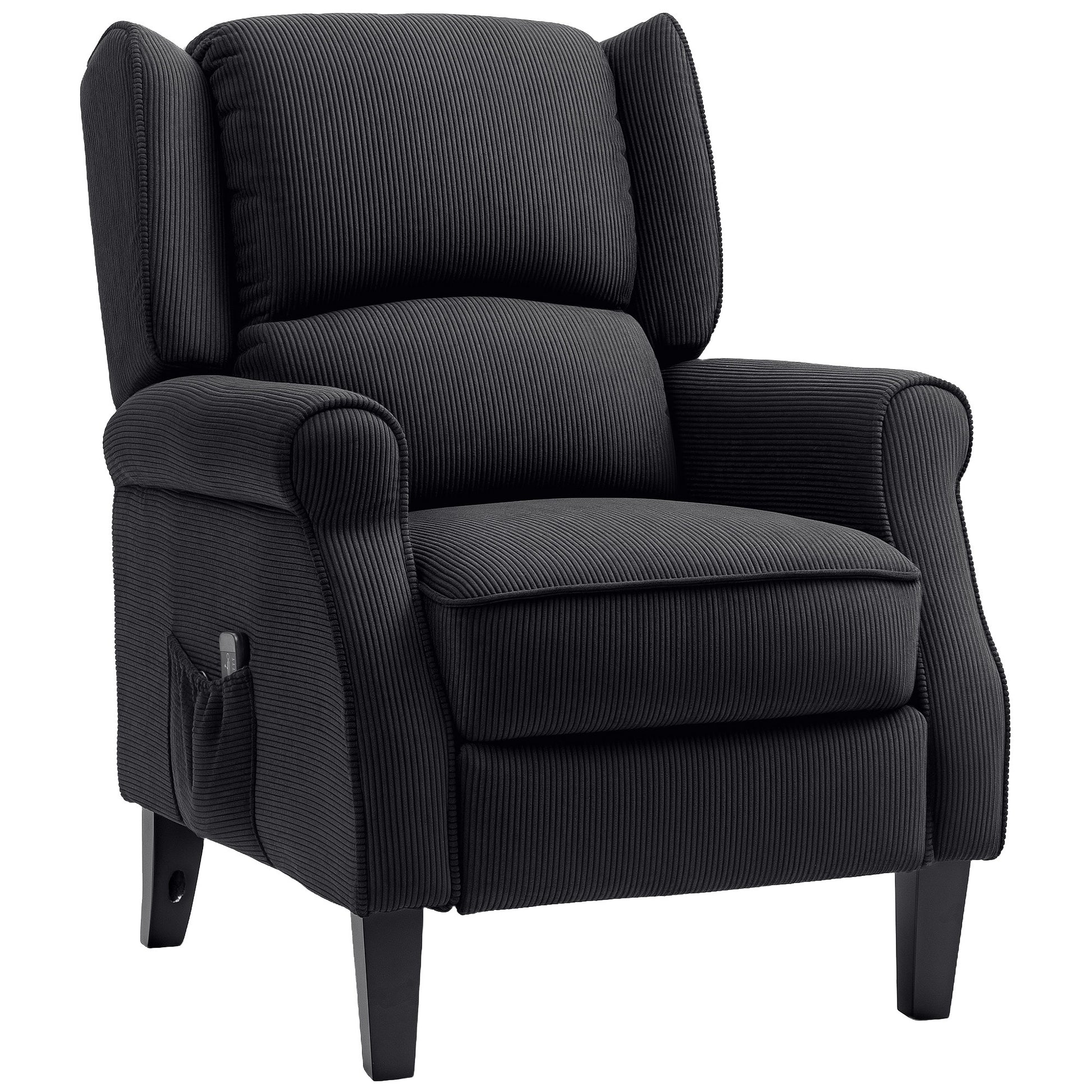 Push Back Recliner Chair, Vibration Massage Recliner for Living Room with Extendable Footrest, Remote, Pocket, Black Sofas & Reclining Chairs at Gallery Canada