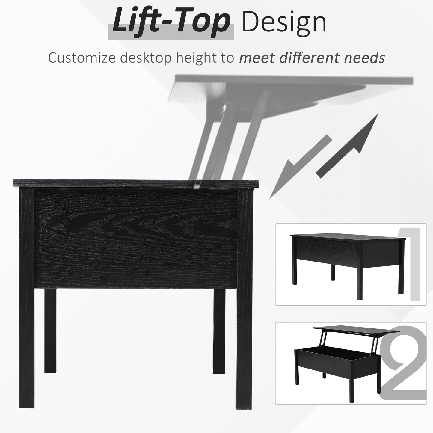 39" Modern Lift Top Coffee Table with Hidden Storage Compartment, Center Table for Living Room, Black Coffee Tables at Gallery Canada