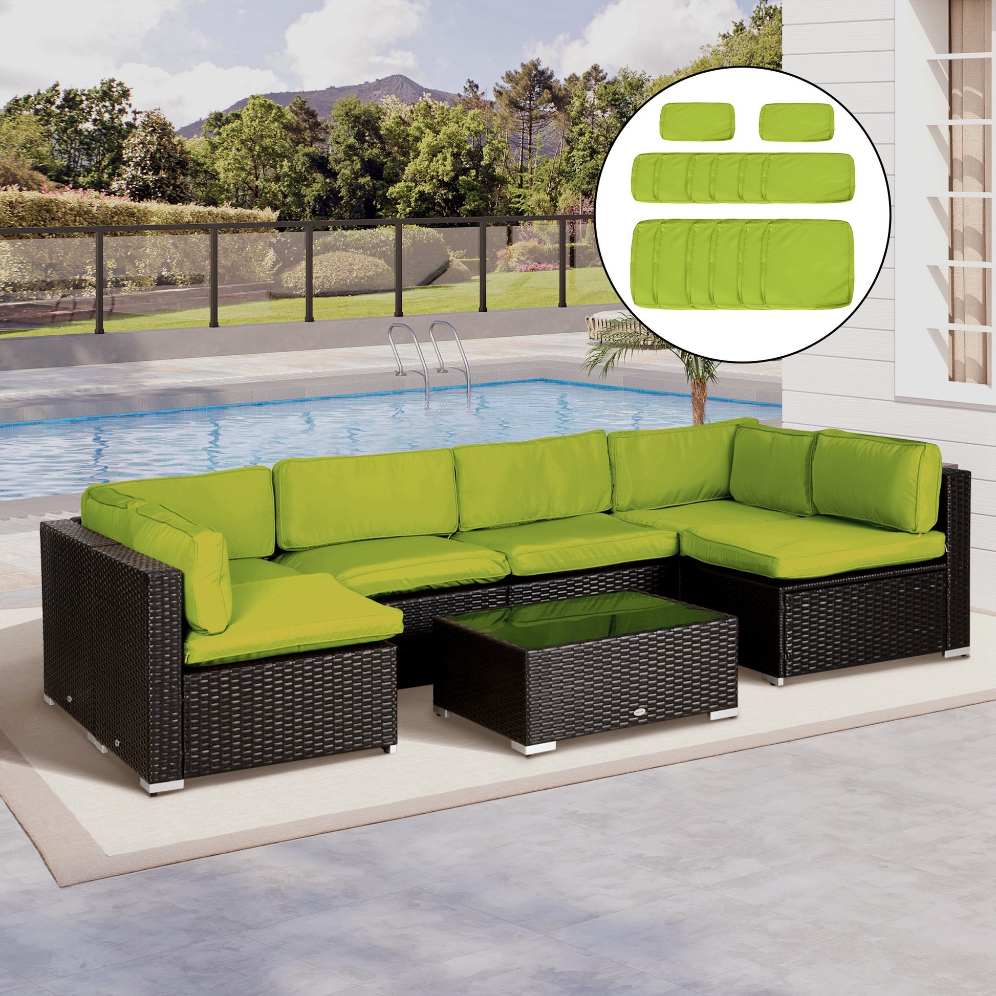 Outdoor 14pc Patio Rattan Sofa Set Cushion Polyester Cover Replacement Set - No Cushion Included Light Green Patio Chair Cushions Light Green  at Gallery Canada