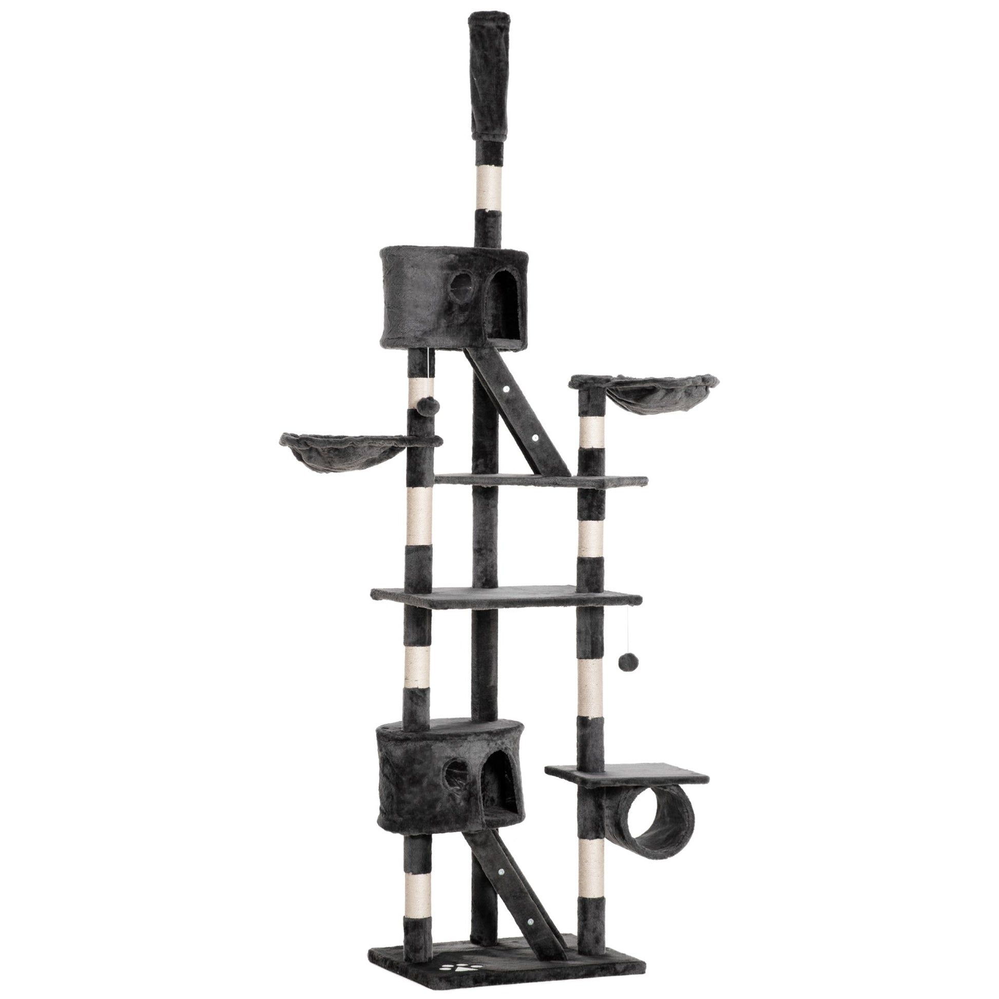 94"-102" Floor to Ceiling Cat Tree High Cat Condo Scratching Post Activity Center Multi-Level Play House Dark Grey Floor to Ceiling Cat Trees   at Gallery Canada