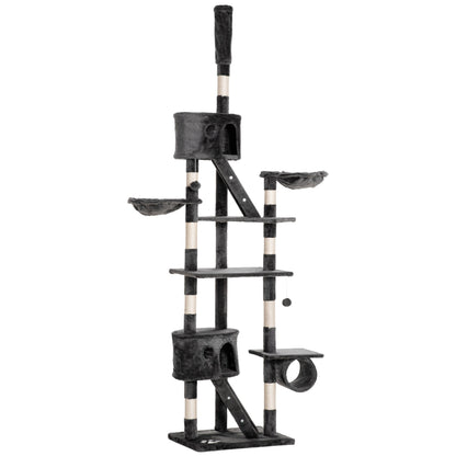 94"-102" Floor to Ceiling Cat Tree High Cat Condo Scratching Post Activity Center Multi-Level Play House Dark Grey Floor to Ceiling Cat Trees   at Gallery Canada