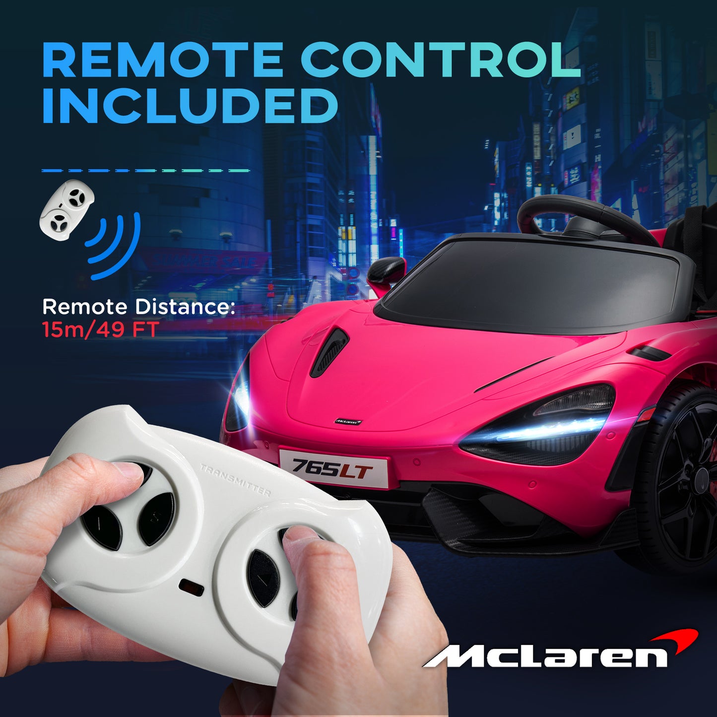 McLaren 765LT Licensed 12V Kids Electric Car w/ Scissor Doors, Training Wheels, Remote, Slow Start, Music Horn Pink Electric Toy Cars   at Gallery Canada