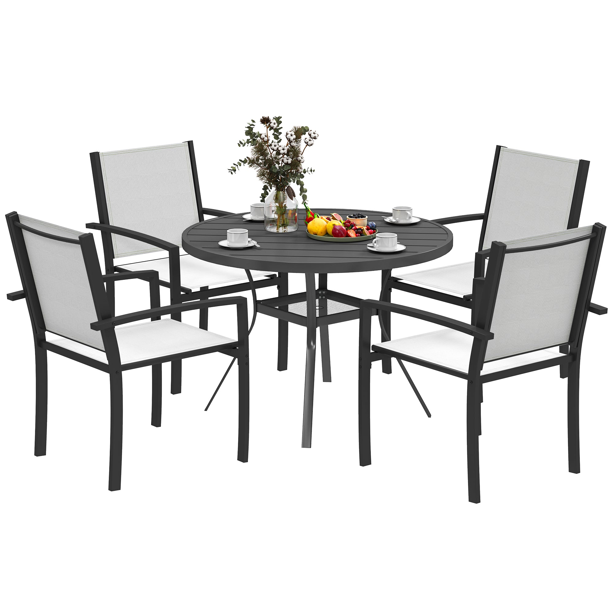 5 Piece Outdoor Dining Set with Round Table and 4 Stackable Chairs, for Backyard, Lawn, Deck, Balcony, Pool Side Outdoor Dining Sets at Gallery Canada