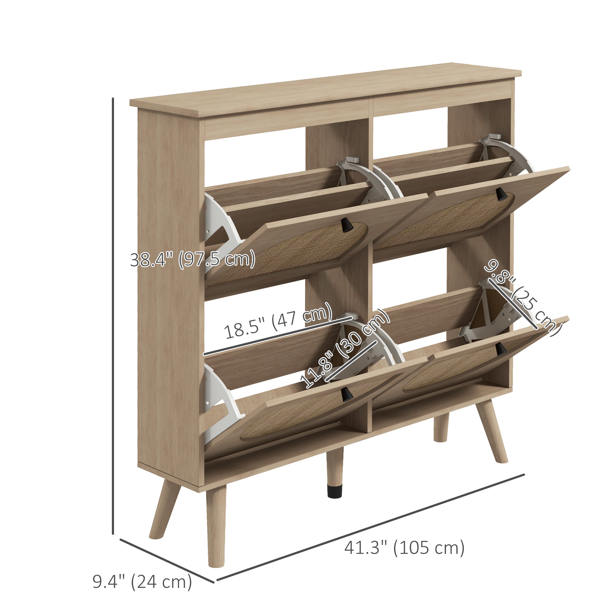 Shoe Cabinet for entryway, Shoe Storage Cabinet with 4 Flip Drawers and Adjustable Shelves for 20 Pairs of Shoes, Oak Shoe Storage Cabinets & Racks at Gallery Canada