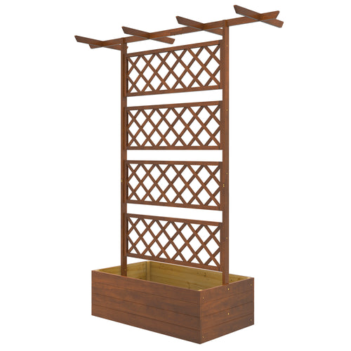 Wooden Planter with Trellis Privacy Screen, Raised Garden Bed to Grow Vegetables, Herbs and Flowers, Orange