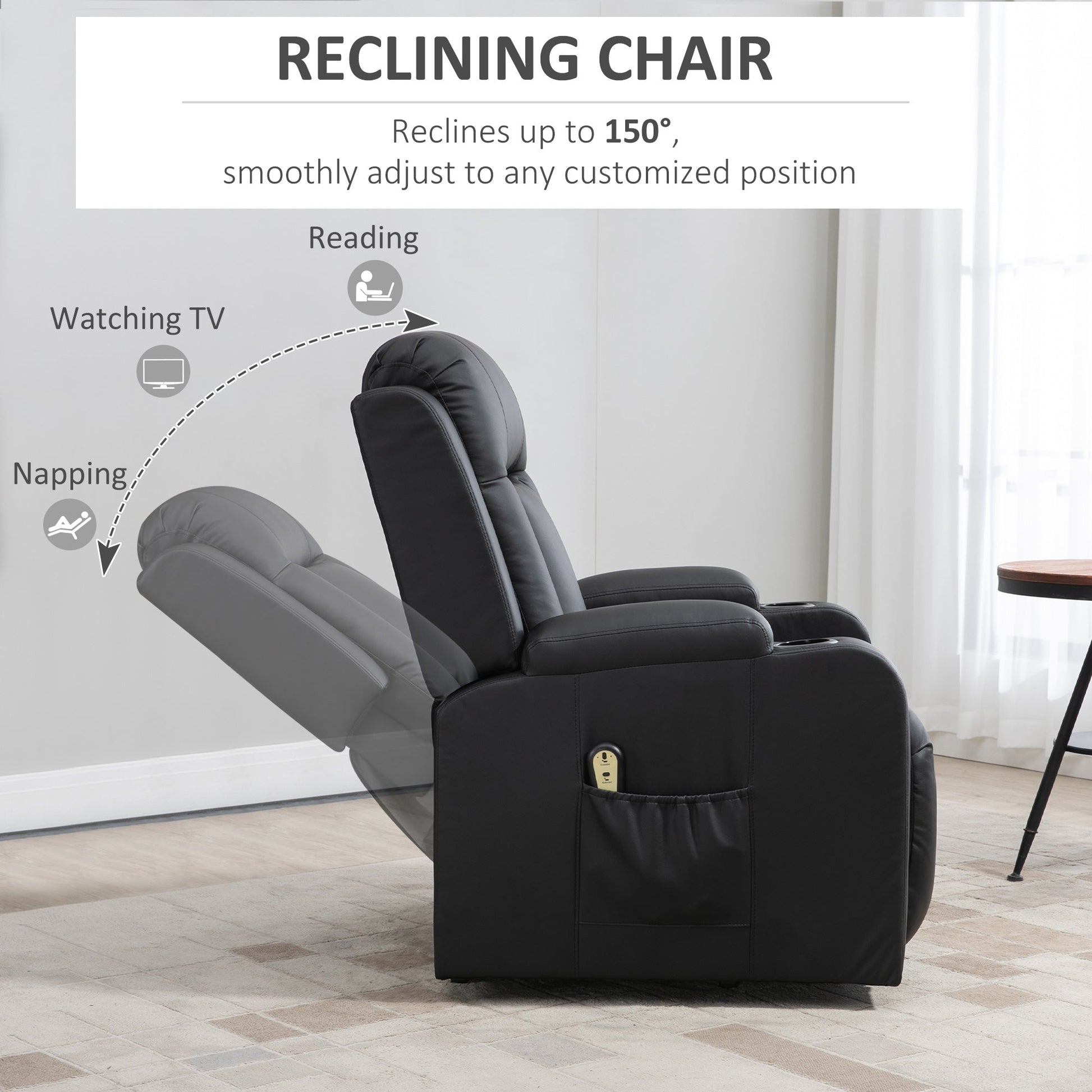 Electric Power Lift Chair, PU Leather Recliner Sofa with Footrest, Remote Control and Cup Holders, Black Electric Power Lift Chairs   at Gallery Canada