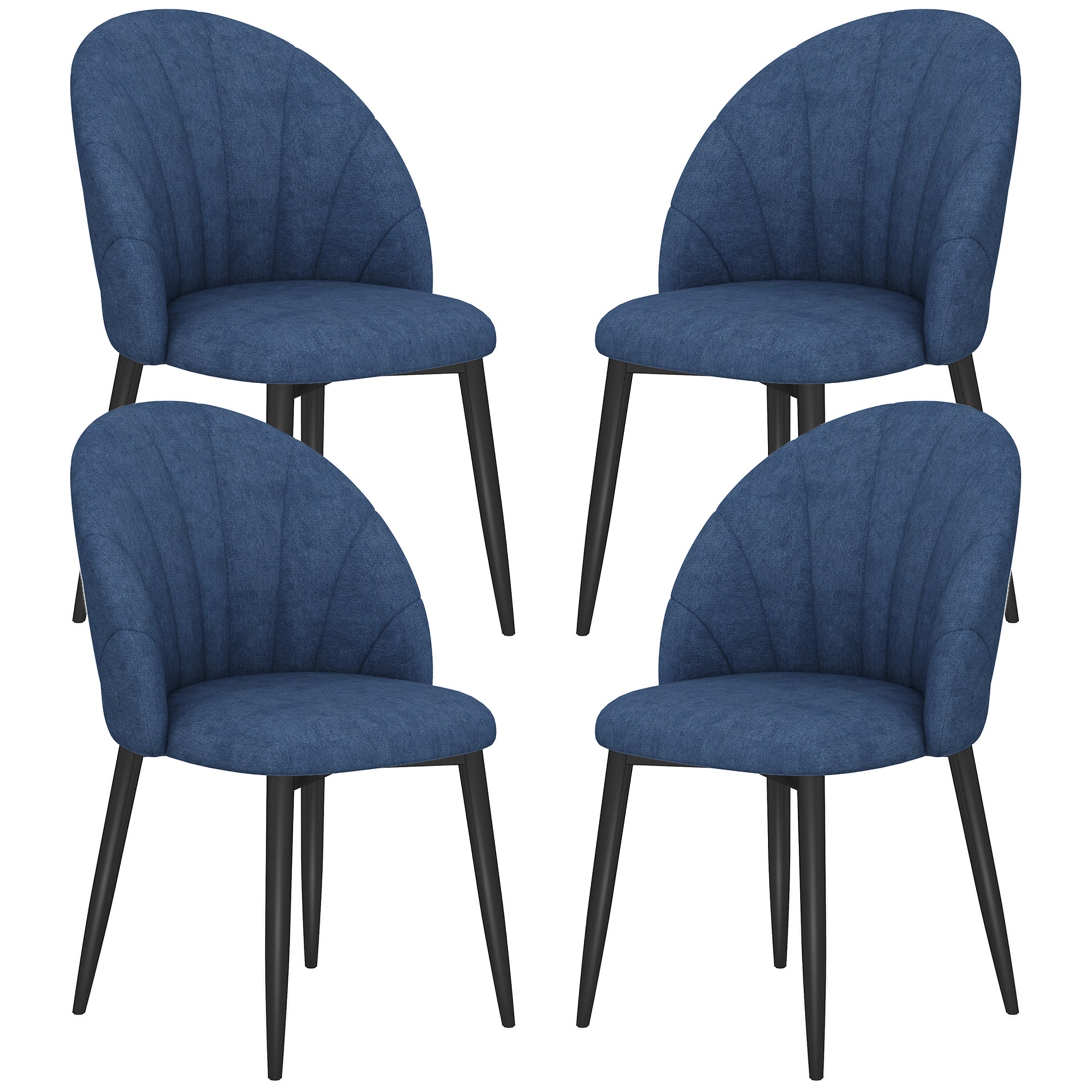 Modern Dining Chairs Set of 4, Upholstered Dining Room Chairs with Metal Legs, Shell Backrest, Padded Seat, Blue Dining Chairs Blue, Black at Gallery Canada