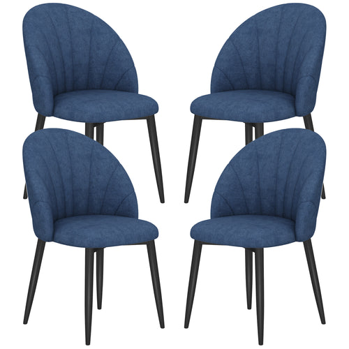 Modern Dining Chairs Set of 4, Upholstered Dining Room Chairs with Metal Legs, Shell Backrest, Padded Seat, Blue