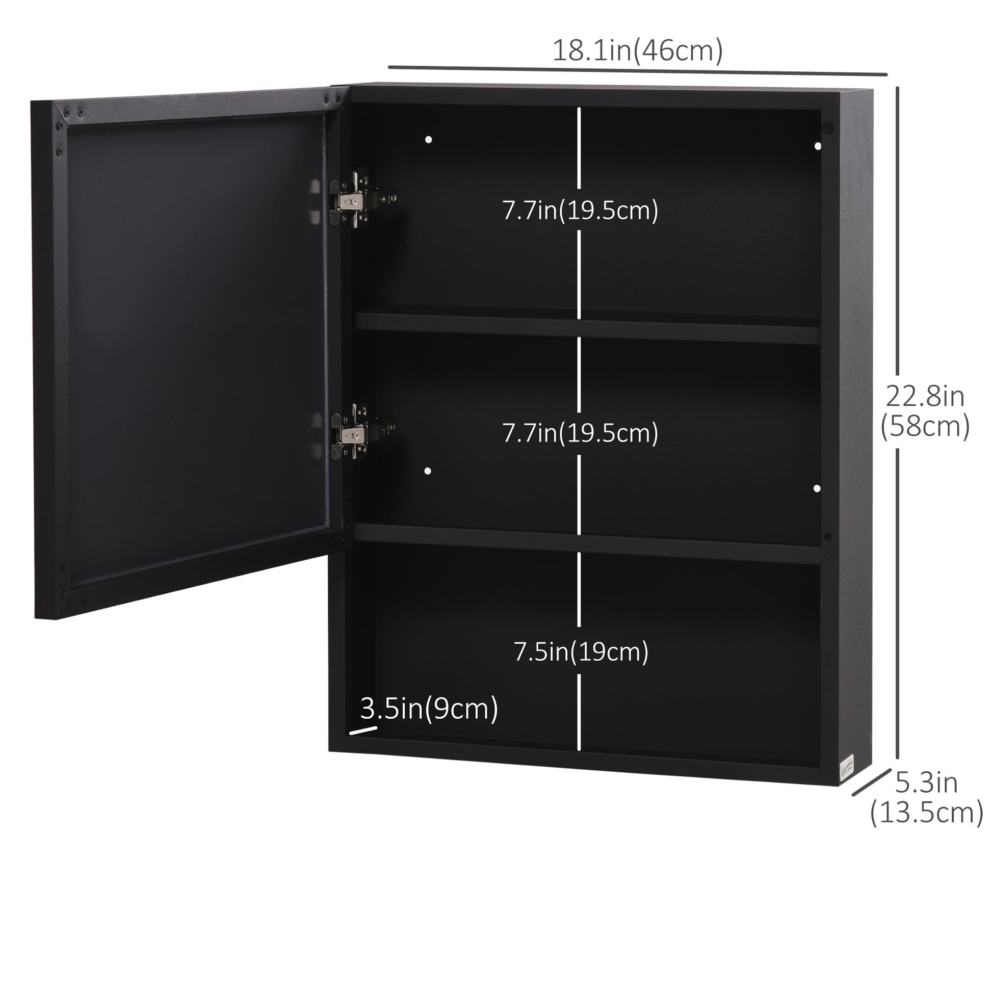 Bathroom Medicine Cabinet, Wall-Mounted Mirror Cabinet with Single Door, Storage Shelves and Stainless Steel Frame for Laundry Room, Black Mirror Medicine Cabinets   at Gallery Canada