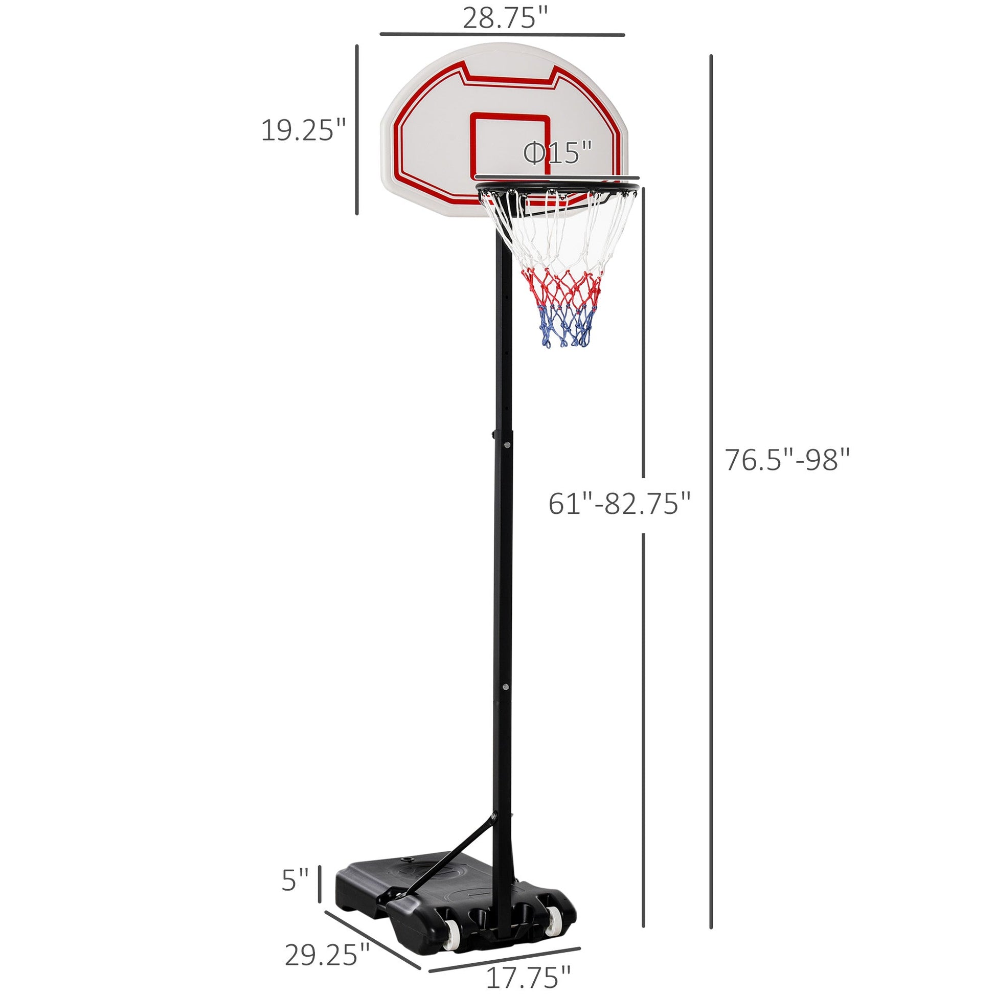 Adjustable 6.3-8.2ft Basketball Hoop System Outdoor Indoor Junior Basketball Stand Team Sport for Kids Youth W/ Wheels for Easy Removable Basketball Multi Colour  at Gallery Canada