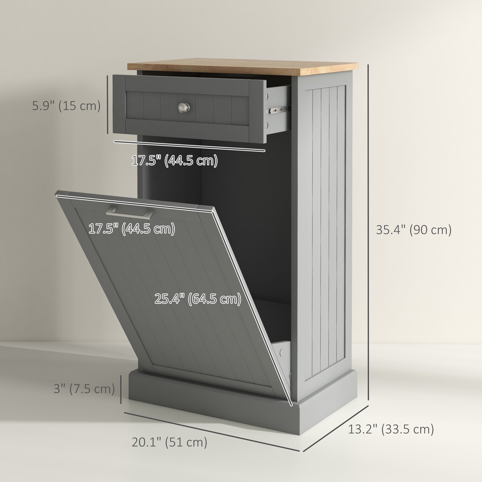 Kitchen Tilt Out Trash Bin Cabinet, Free Standing Recycling Cabinet, Trash Can Holder with Drawer, Grey Storage Cabinets at Gallery Canada