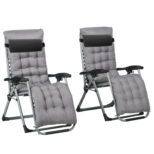 Folding Garden Chairs Set of 2, Reclining Zero Gravity Chair, Sun Lounger with Cushion and Headrest Lounger Chairs   at Gallery Canada