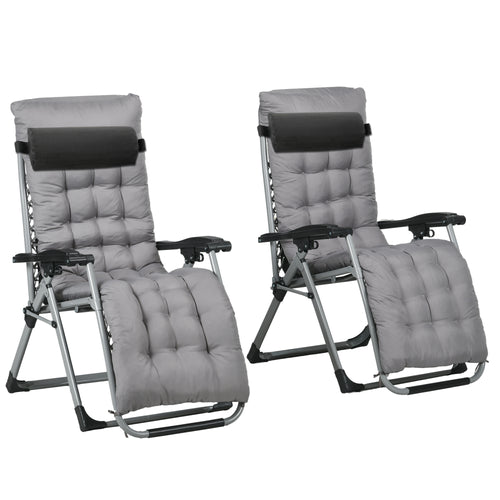 Folding Garden Chairs Set of 2, Reclining Zero Gravity Chair, Sun Lounger with Cushion and Headrest