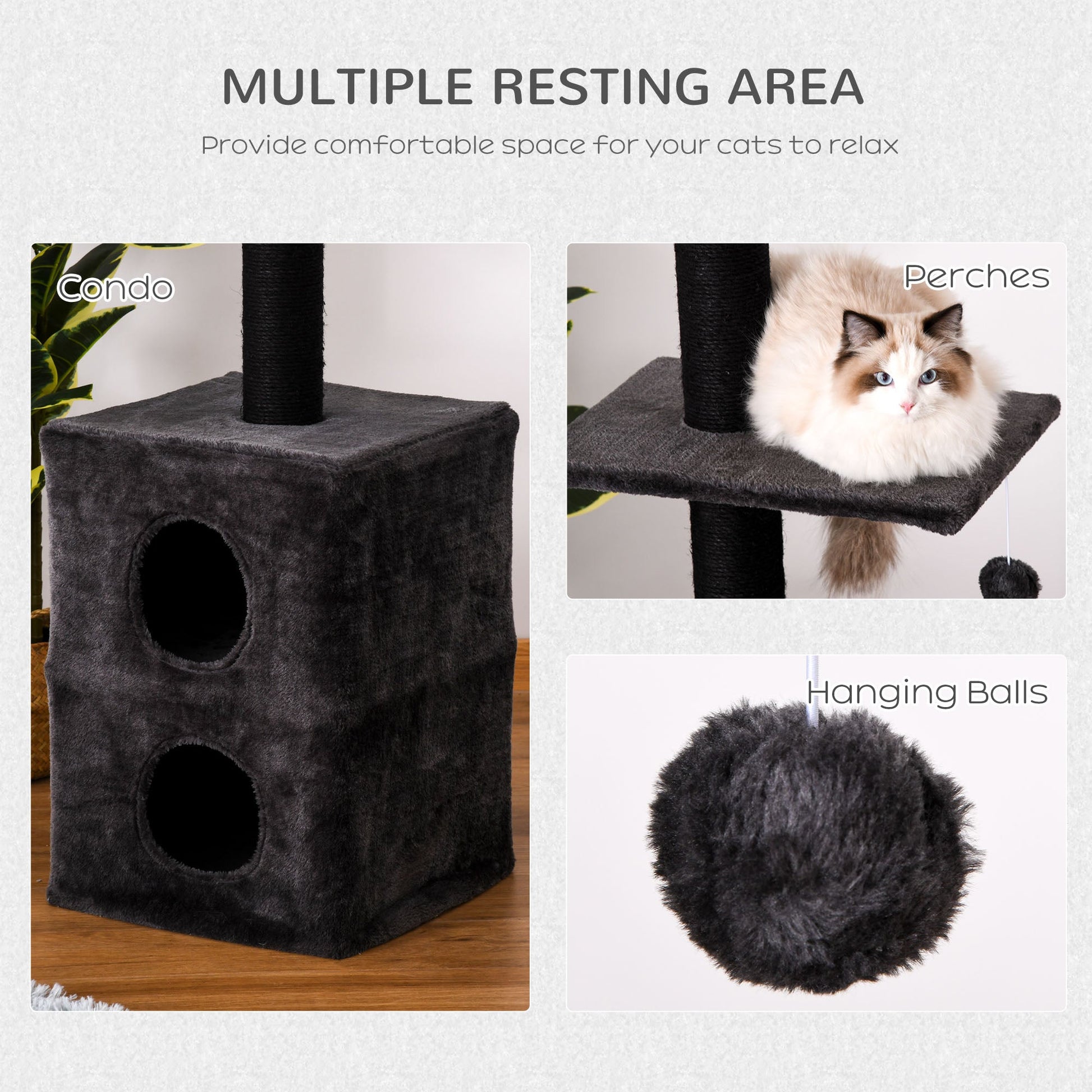 86.5"-96.5" Cat Tree Floor to Ceiling Condo w/ Jute Scratching Post Dangling Ball Adjustable, Grey Floor to Ceiling Cat Trees   at Gallery Canada