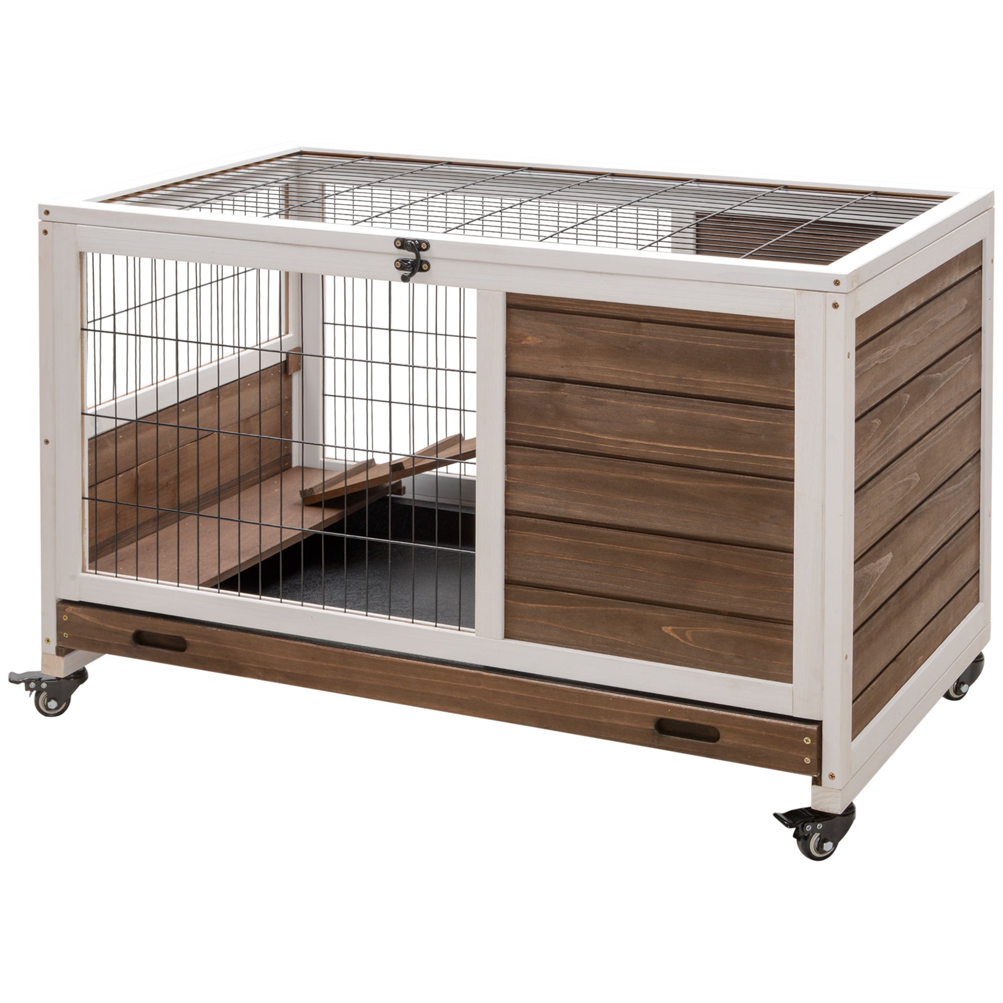 Wooden Indoor Rabbit Hutch Elevated Bunny Cage Habitat with Enclosed Run with Wheels, Ideal for Rabbits and Guinea Pigs, Brown Rabbit Hutch at Gallery Canada