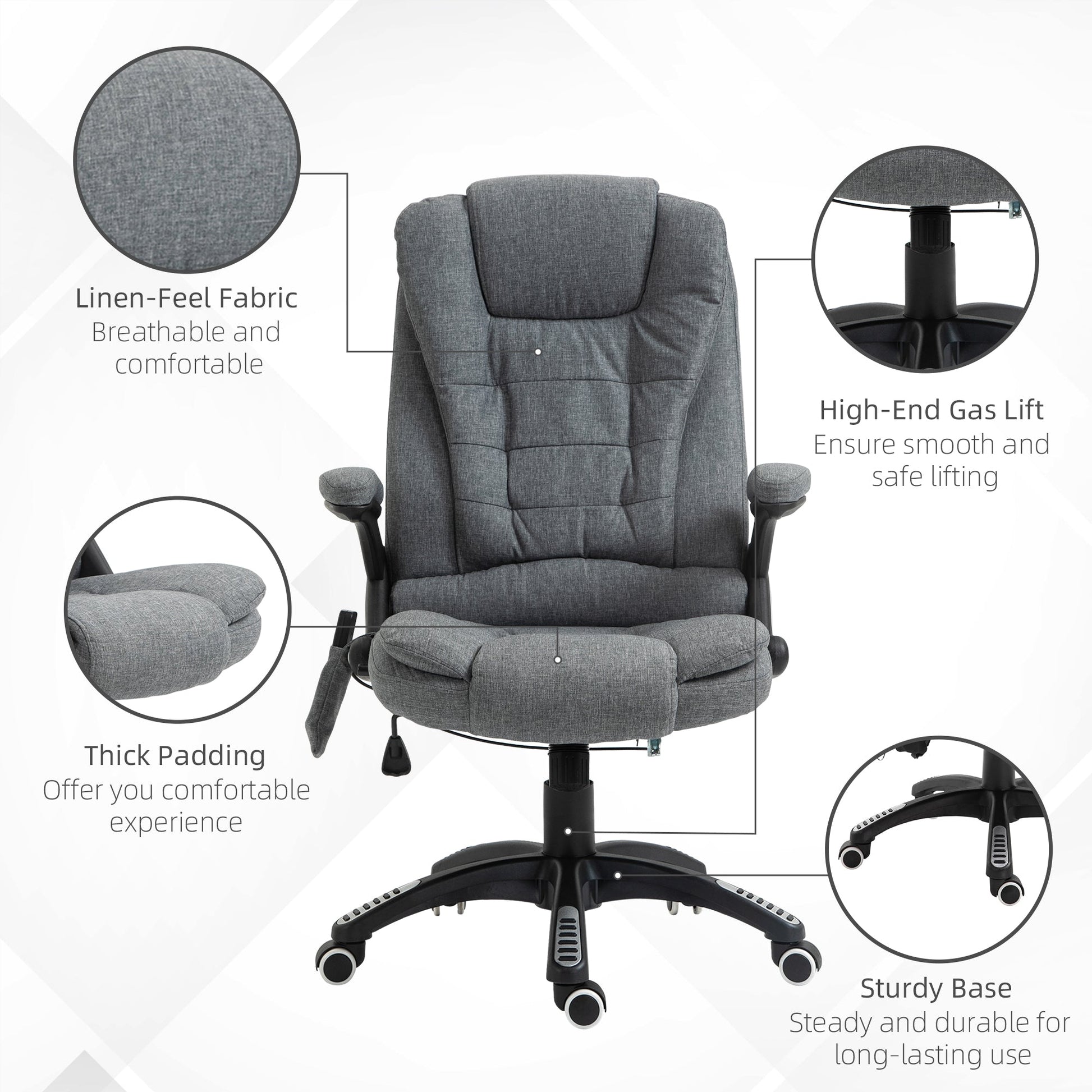 6 Point Vibrating Massage Home Office Chair High Back Executive Chair with Reclining Back, Swivel Wheels, Grey Massage Chairs   at Gallery Canada