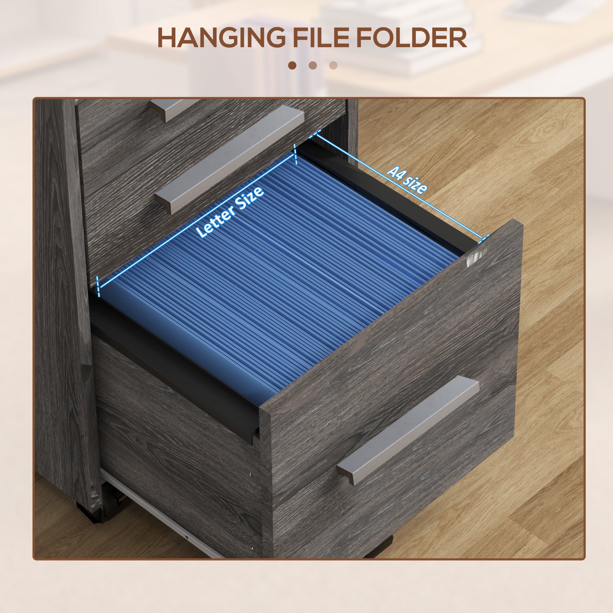 3 Drawer Vertical File Cabinet, Mobile Filing Cabinet with Lock and Wheels for A4, Letter Size, Grey Office Cabinets & Cupboards at Gallery Canada