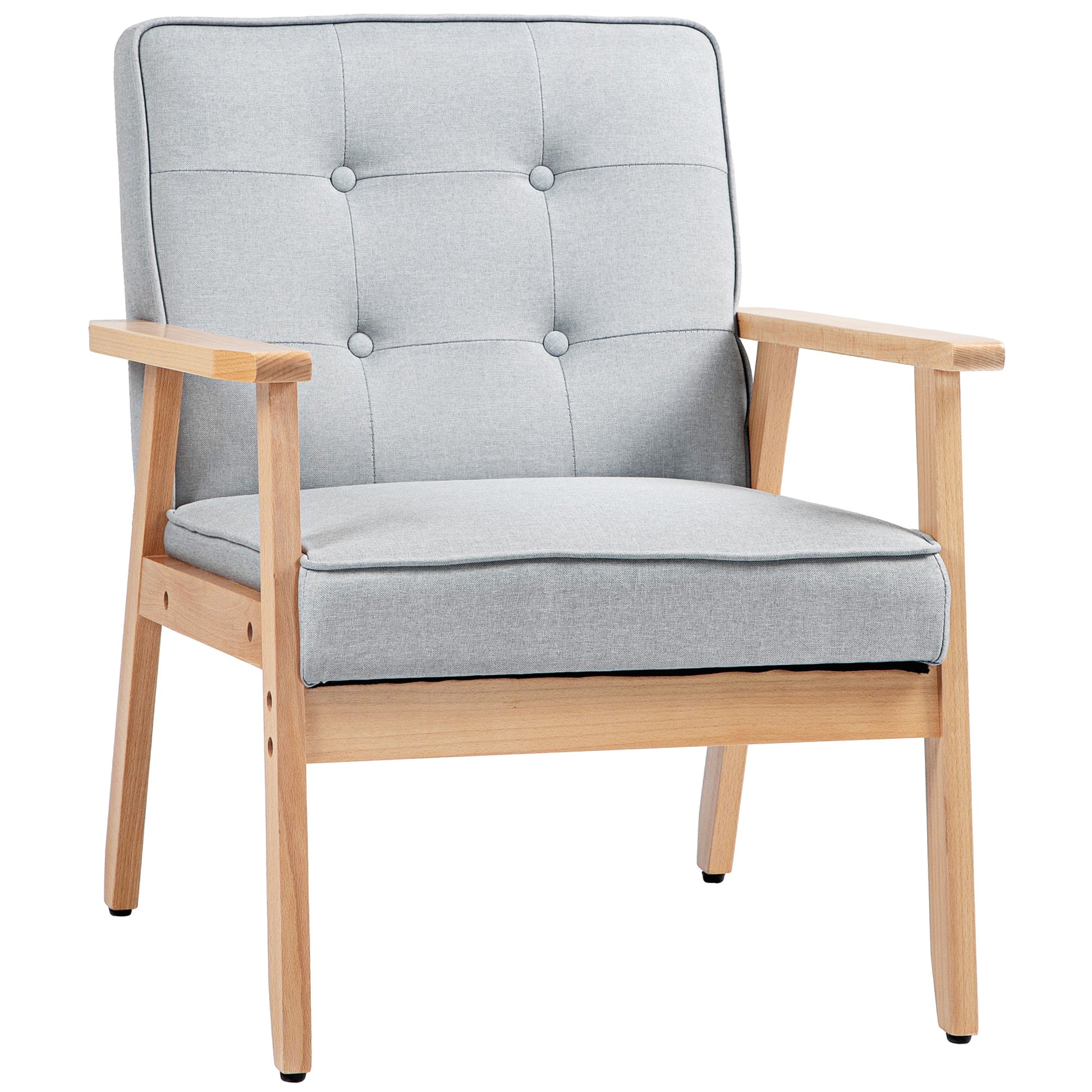 Modern Armchair Fabric, Accent Chair with Tufted Back, Wood Legs and Thick Padding for Living Room, Bedroom, Light Grey Accent Chairs   at Gallery Canada