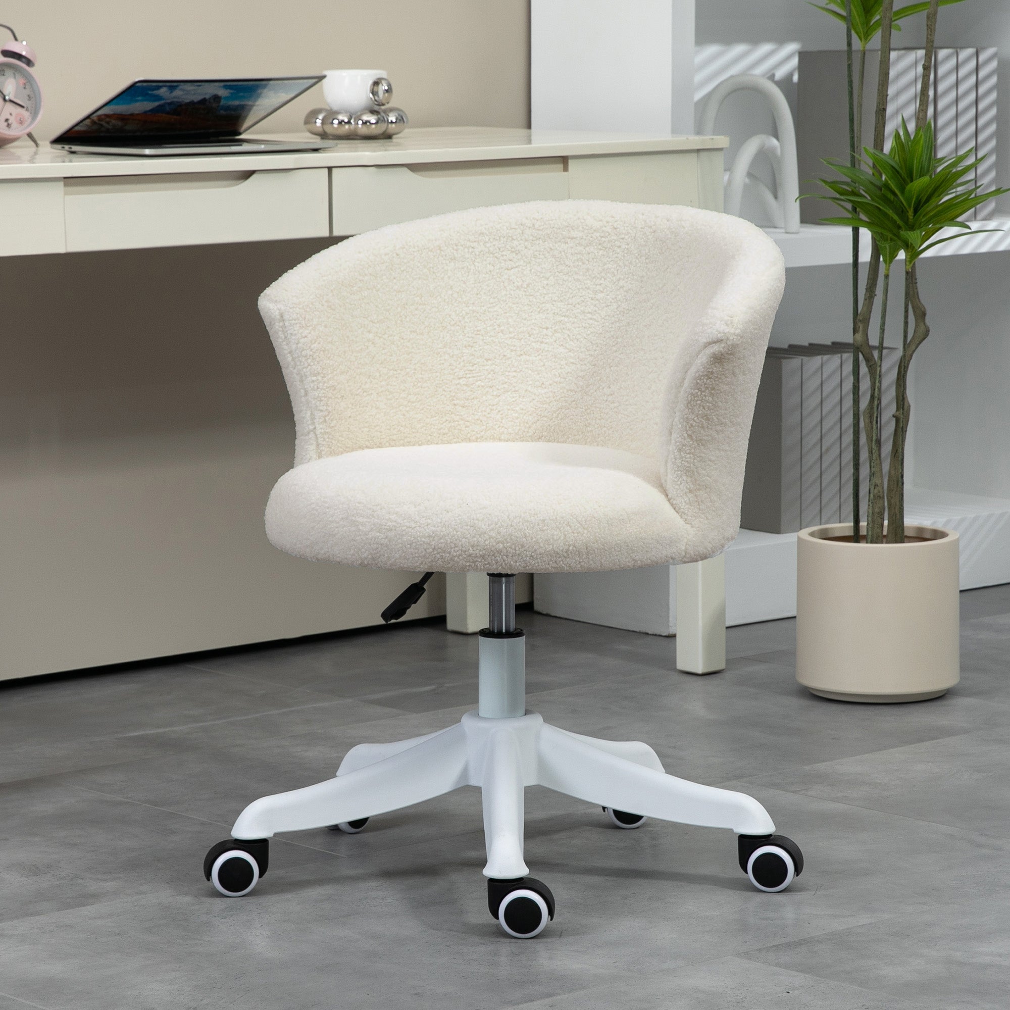 Armless Office Chair, Fluffy Computer Desk Chair with Adjustable Height, Swivel Wheels, Mid Back, White Task Chairs at Gallery Canada