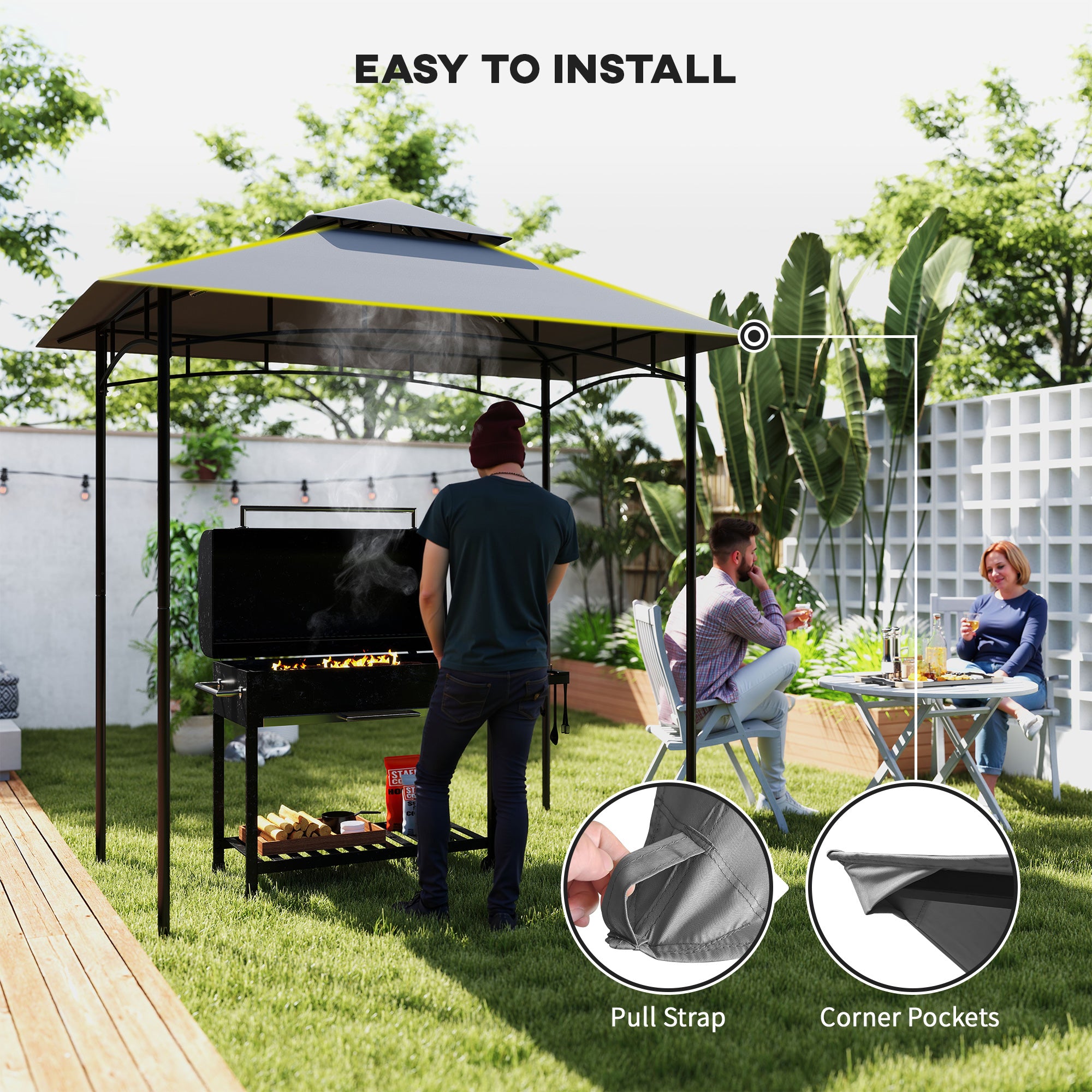 BBQ Gazebo Canopy Replacement Roof, 5' x 8' Grill Gazebo Roof with UPF50+ Double Tiered Top Cover, Dark Grey Gazebo Canopy Replacement at Gallery Canada