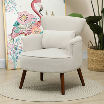 Modern Accent Chair, Upholstered Armchair with Solid Wood Legs and Lumbar Pillow for Living Room, Cream White Accent Chairs at Gallery Canada