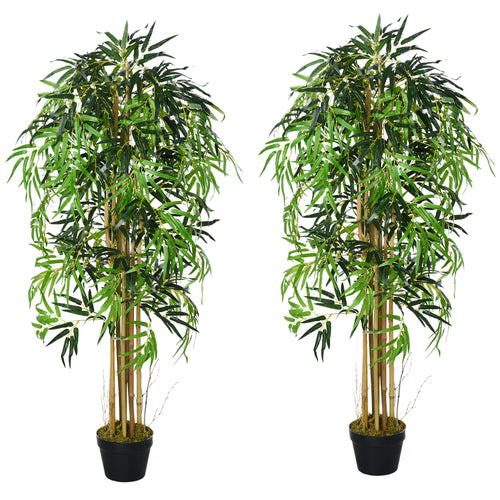 Set of 2 5FT Artificial Tree Bamboo Tree Fake Plants in Pot for Home Office Living Room Decor, Green