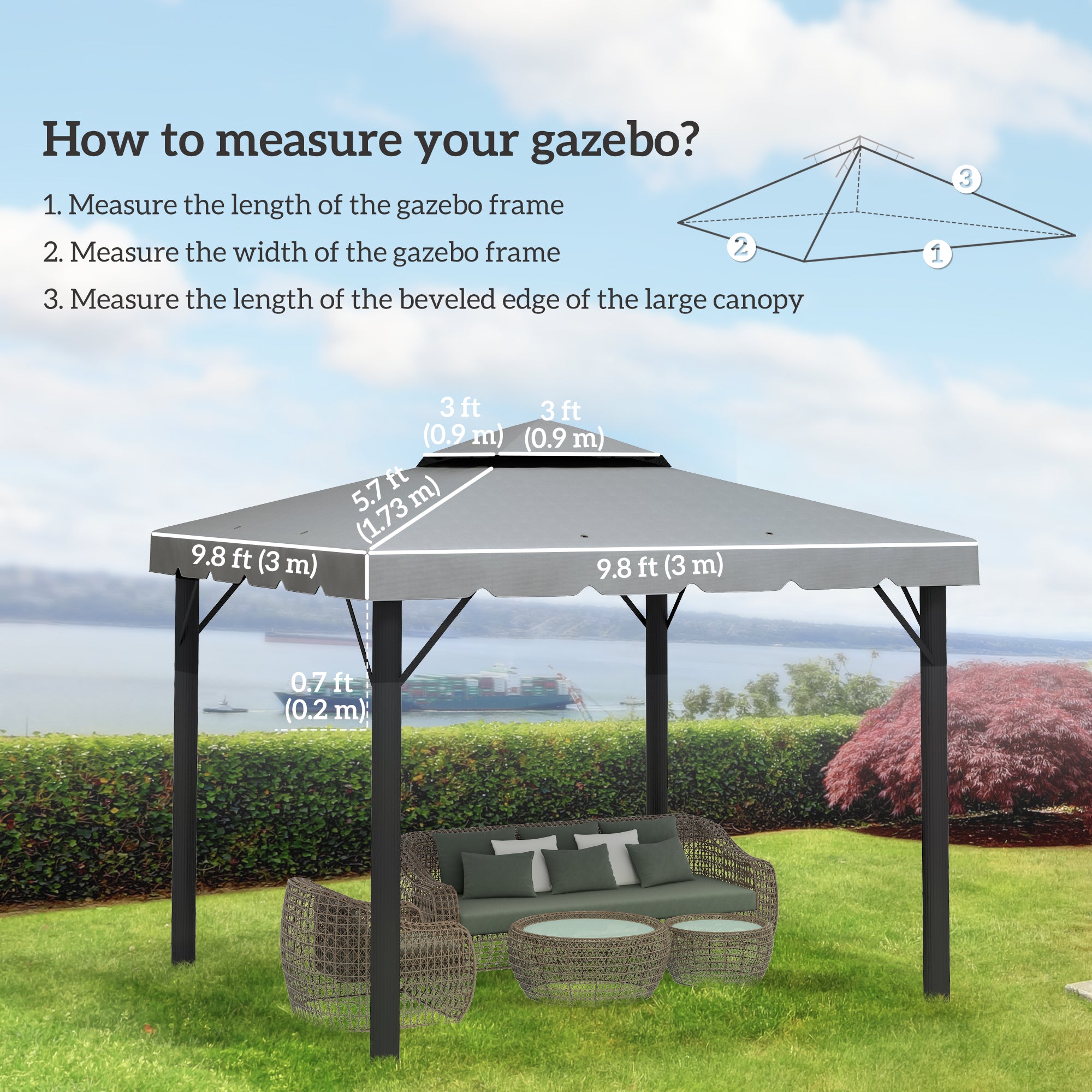 9.8' x 9.8' Gazebo Replacement Canopy, Gazebo Top Cover with Double Vented Roof for Garden Patio Outdoor TOP ONLY, Grey Gazebo Canopy Replacement at Gallery Canada