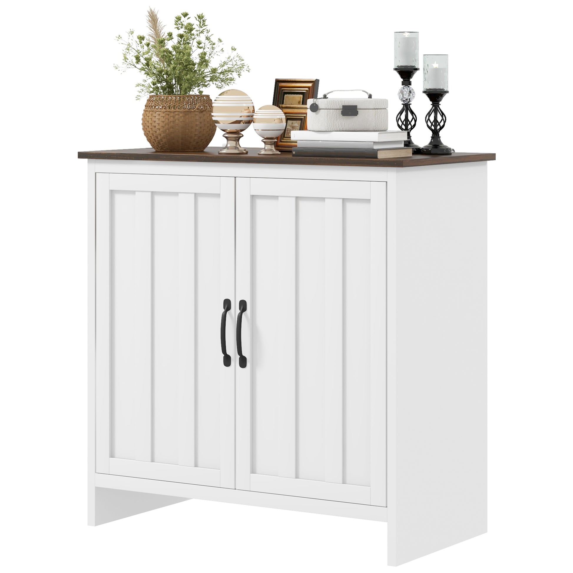 Kitchen Sideboard, Modern Storage Cabinet with Beadboard Doors and Adjustable Shelf for Dining Room, White Storage Cabinets   at Gallery Canada