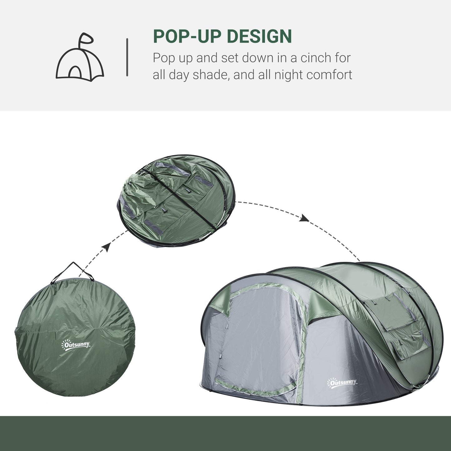 5 Person Camping Tent, Easy Pop Up Tent with Doors, Windows and Carry Bag, Automatic Setup Tent for Hiking, Dark Green Camping Tents   at Gallery Canada