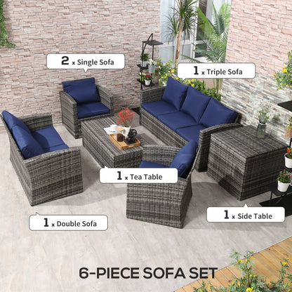 6 Piece Patio Furniture Set, Rattan Wicker Patio Sofa Set Sectional Outdoor Conversation Sofa Set Storage Table &; Cushions, Navy Blue Patio Furniture Sets at Gallery Canada