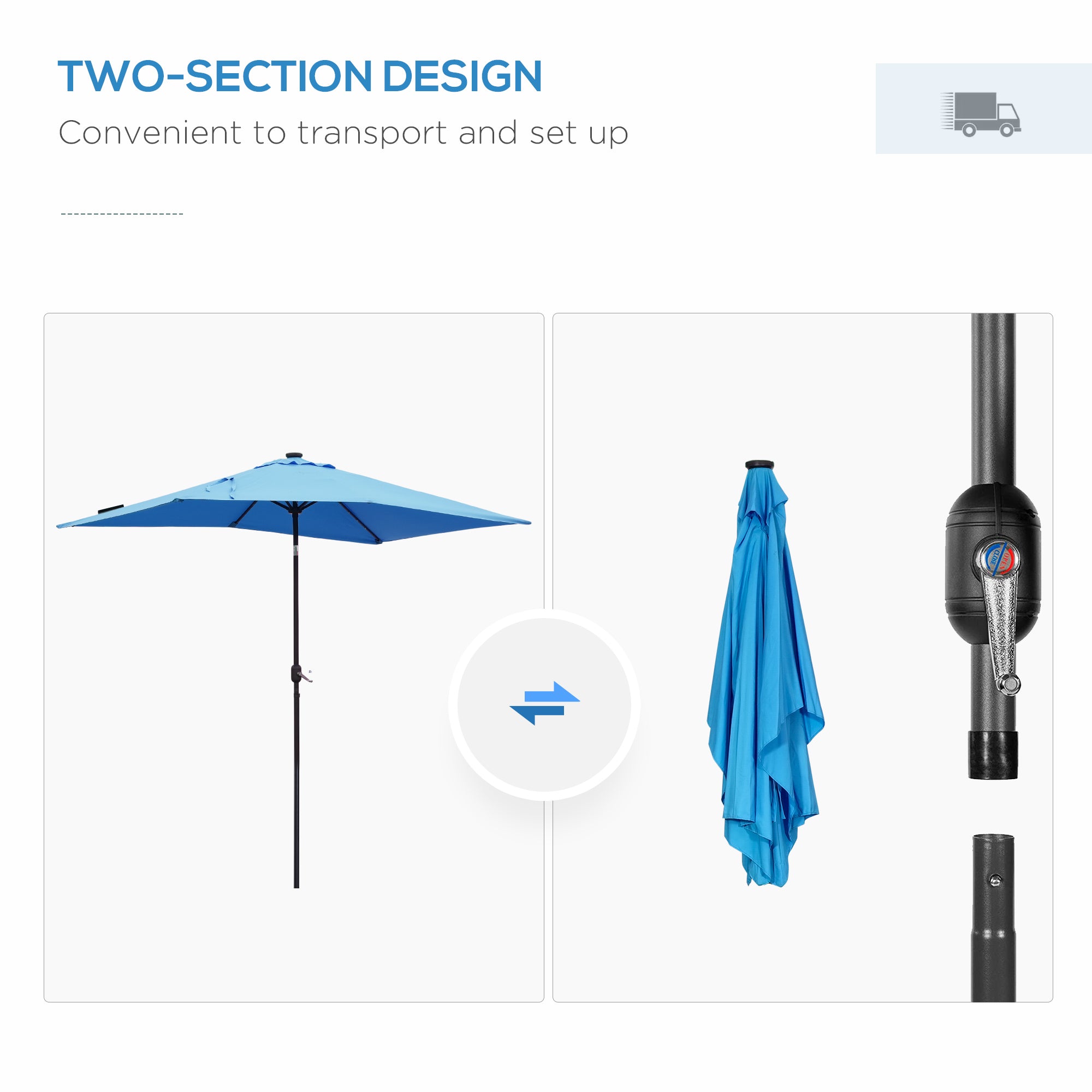 6' x 10' Patio Umbrella with 22 LED Solar Lights and Tilt, Rectangular Outdoor Table Umbrella with Crank, Light Blue Sun Umbrellas at Gallery Canada