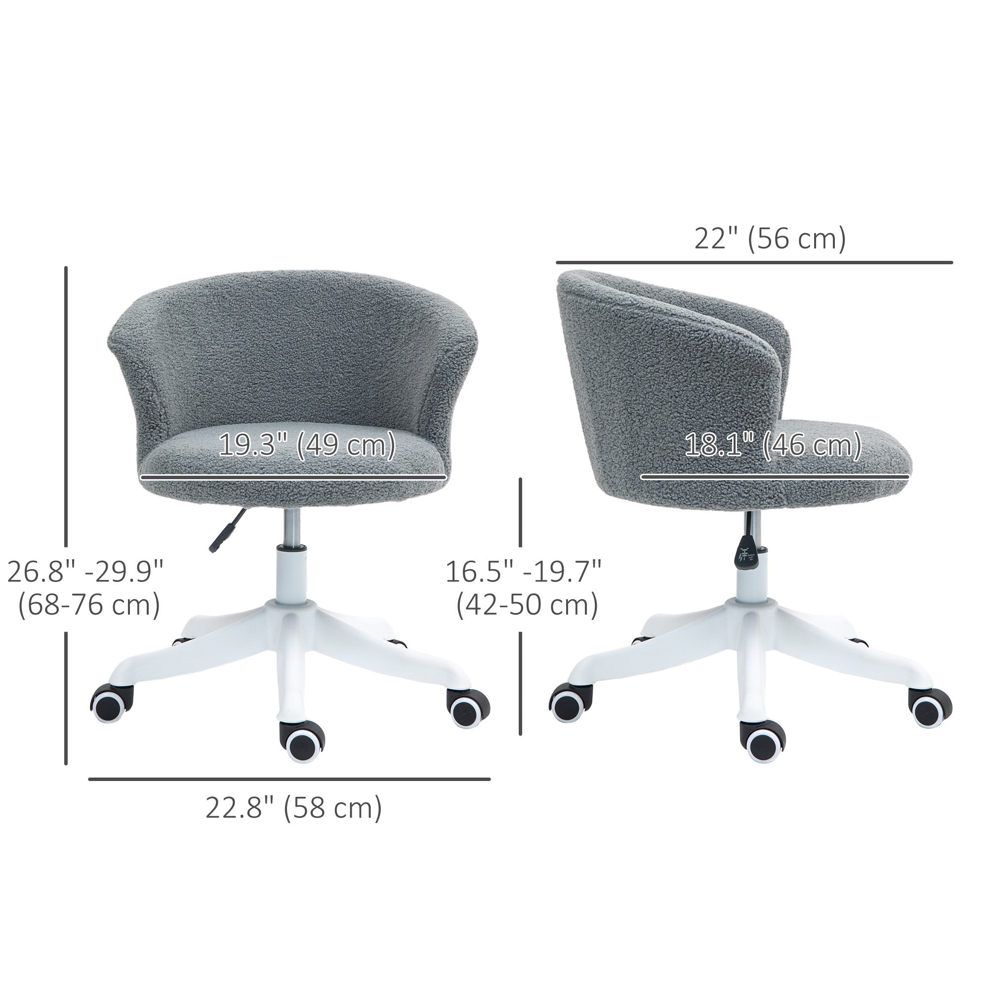 Armless Office Chair, Fluffy Computer Desk Chair with Adjustable Height, Swivel Wheels, Mid Back, Grey Office Chairs at Gallery Canada