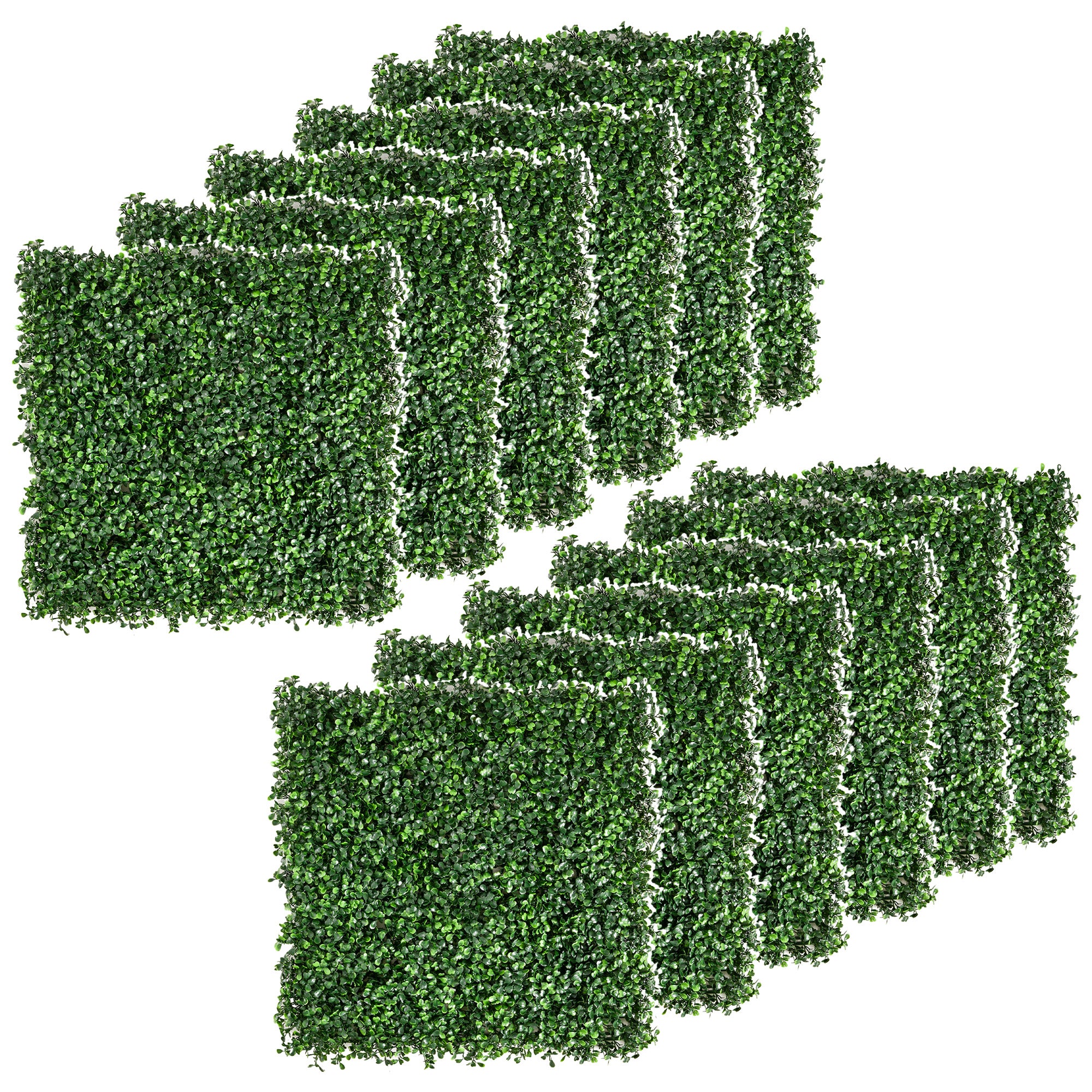 12-Piece Milan Artificial Grass, Fake Green Wall Grass with Water Drainage for Home, Garden, Light Green, 19.75