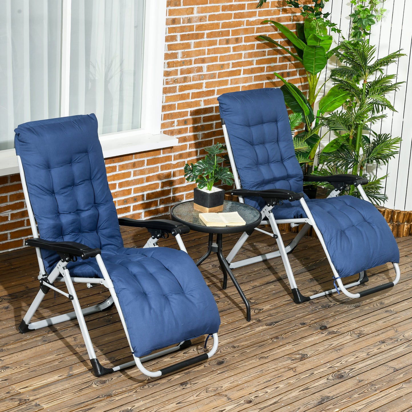 Folding Garden Chairs Set of 2, Reclining Zero Gravity Chair, Sun Lounger with Cushion and Headrest Lounger Chairs Dark Blue  at Gallery Canada