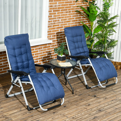 Folding Garden Chairs Set of 2, Reclining Zero Gravity Chair, Sun Lounger with Cushion and Headrest Lounger Chairs Dark Blue  at Gallery Canada