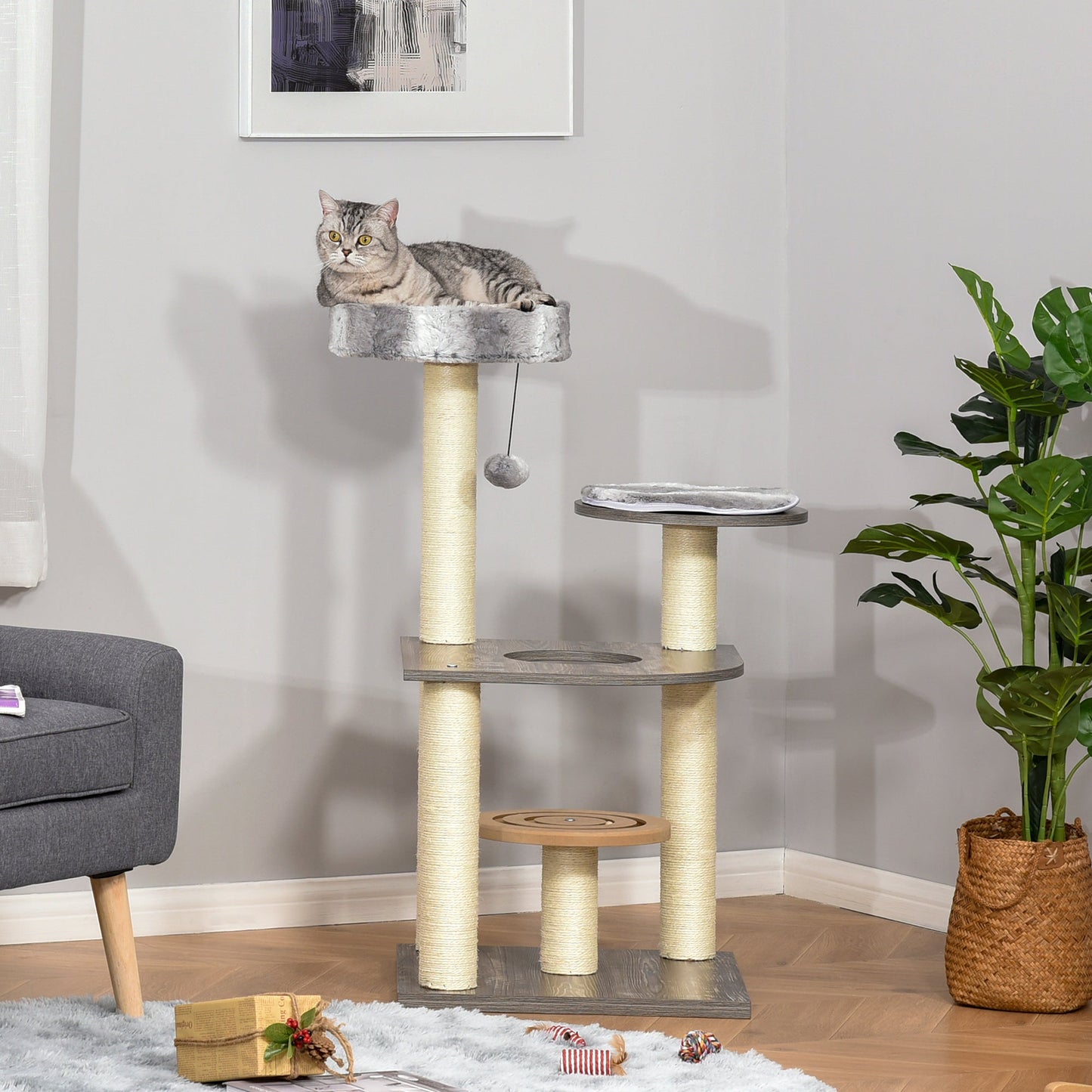 Cat tree Tower Climbing Kitten Activity Center Furniture with Sisal Scratching Post Round Toy Perch Hanging Balls 19.75" x 19.75" x 40.5" Cat Towers   at Gallery Canada