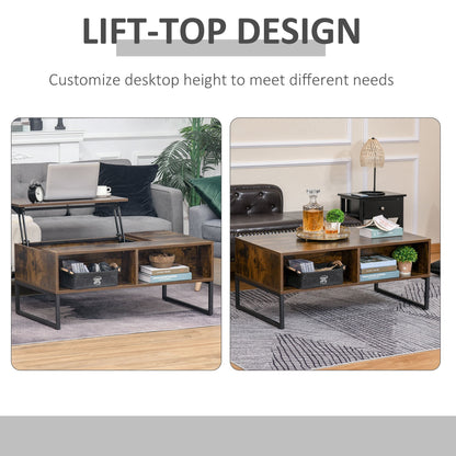 Lift Top Coffee Table with Hidden Storage, Side Drawer, Metal Frame, Tigerwood Coffee Tables   at Gallery Canada