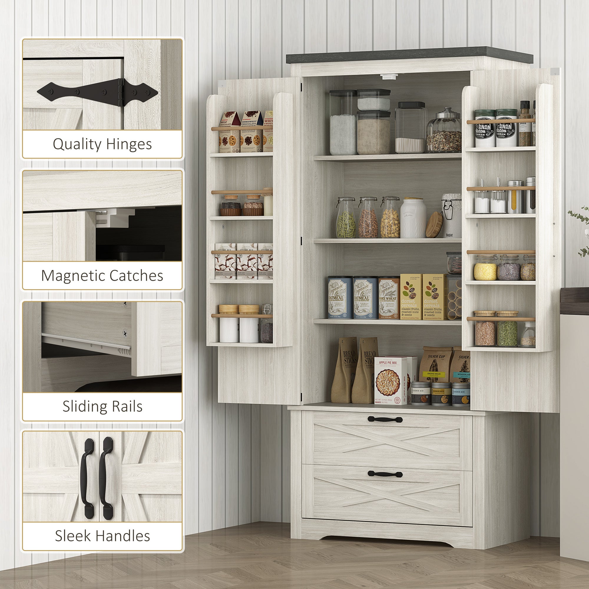 Farmhouse Kitchen Pantry Storage Cabinet, 64