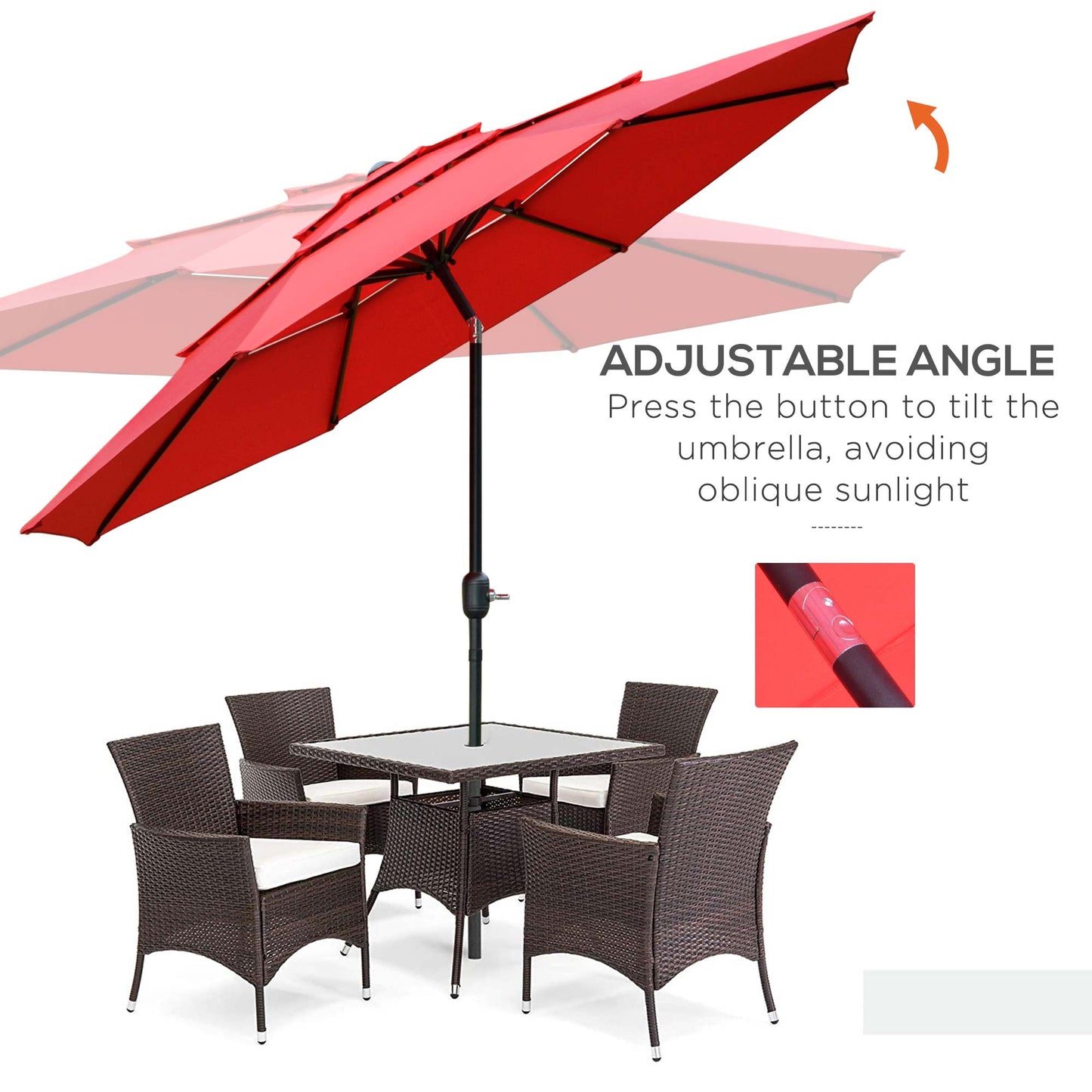 9FT 3 Tiers Patio Umbrella Outdoor Market Umbrella with Crank, Push Button Tilt for Deck, Backyard and Lawn, Red Sun Umbrellas   at Gallery Canada